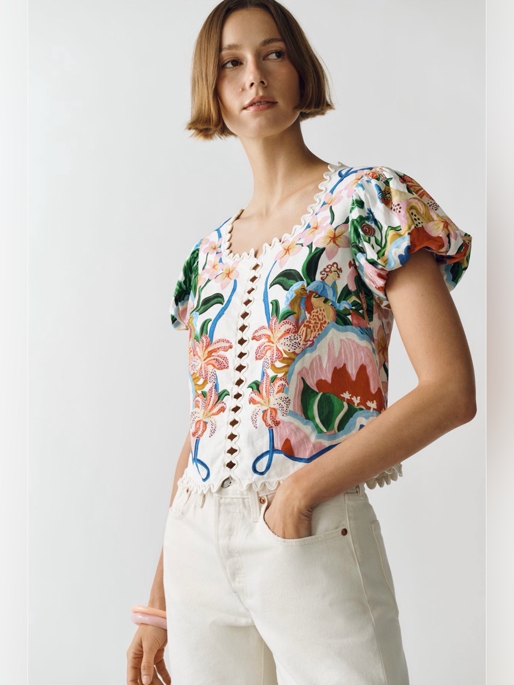 Farm Rio Garden of Life Floral Blouse NWT
